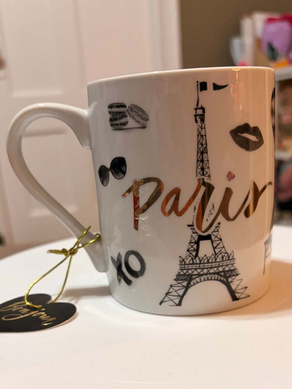 NWT Fringe Studio Paris Eiffel Tower Ceramic Coffee Mug with Bonjour Heart Tag